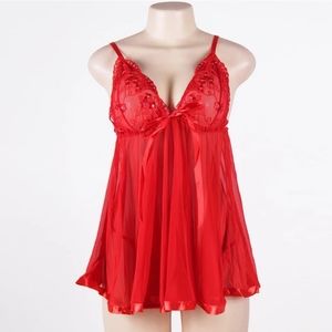 Women's Plus Size Red Lingerie Lace Chemise Babydoll Christmas Night Dress